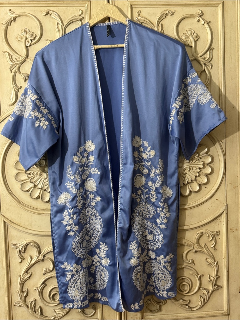 Zara Blue Embroidered Kimono Coat Size Medium